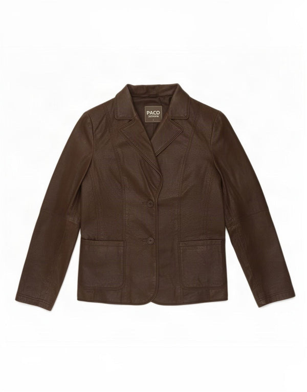 Paco Veste blazer en cuir à 2 boutons pour femme UK 16 Large Marron