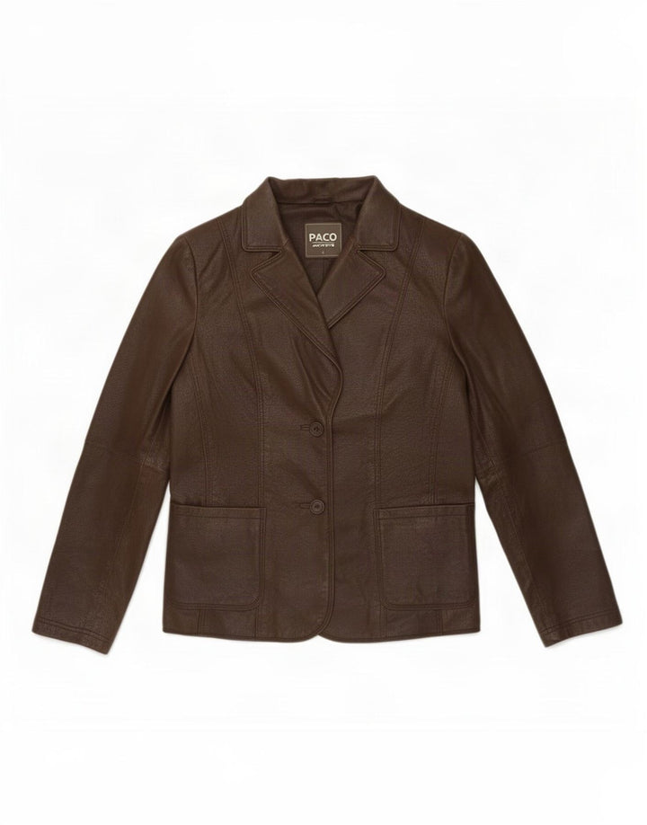 Paco Veste blazer en cuir à 2 boutons pour femme UK 16 Large Marron