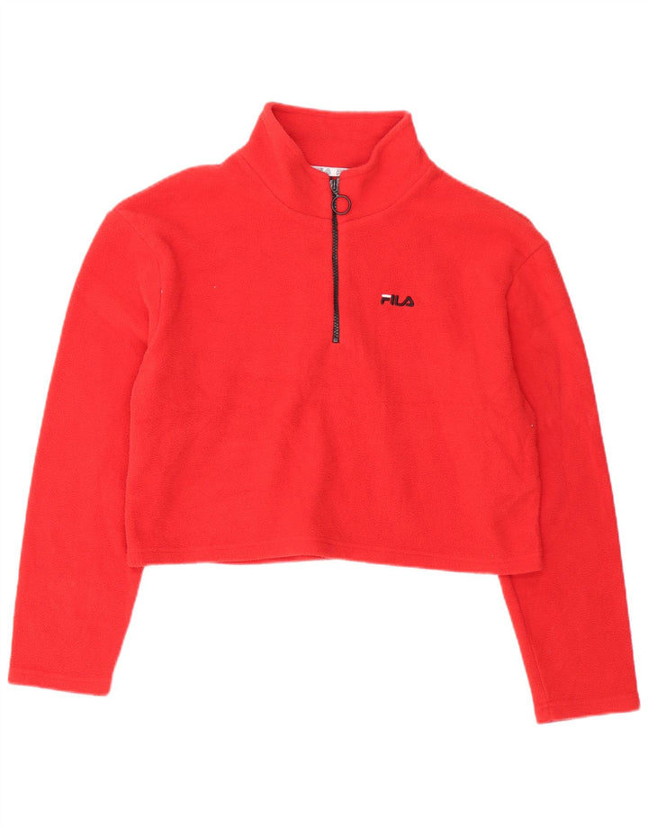 Fila Femme Crop Zip Neck Fleece Jumper UK 16 Large Rouge Polyester