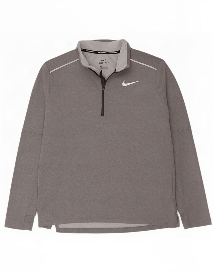 Nike Hommes Dri Fit Zip Neck Pull Survêtement Haut Large Gris Polyester