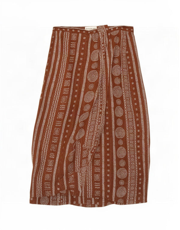 Jupe Midi Femme Vintage UK 16 Grande W32 Viscose Géométrique Marron