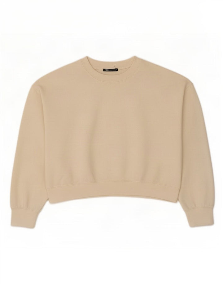 Zara Femme Crop Oversize Sweatshirt Jumper UK 14 Medium Off White