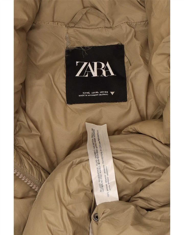 Zara Manteau matelassé surdimensionné à capuche pour femme UK 18 XL Beige Polyester