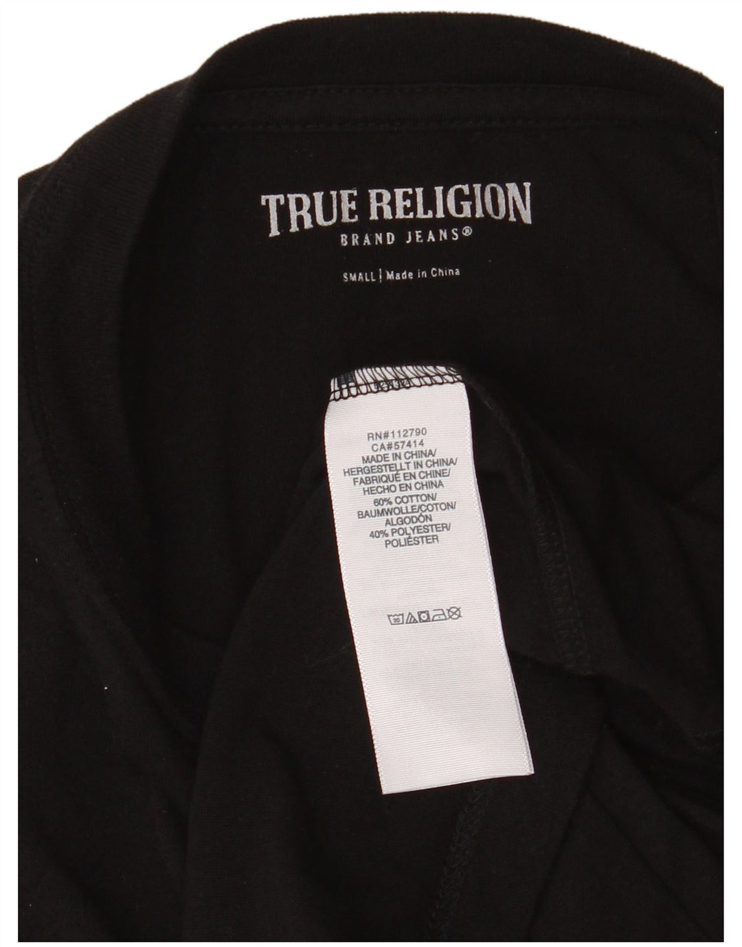 True Religion Haut graphique à manches longues pour homme Petit coton noir