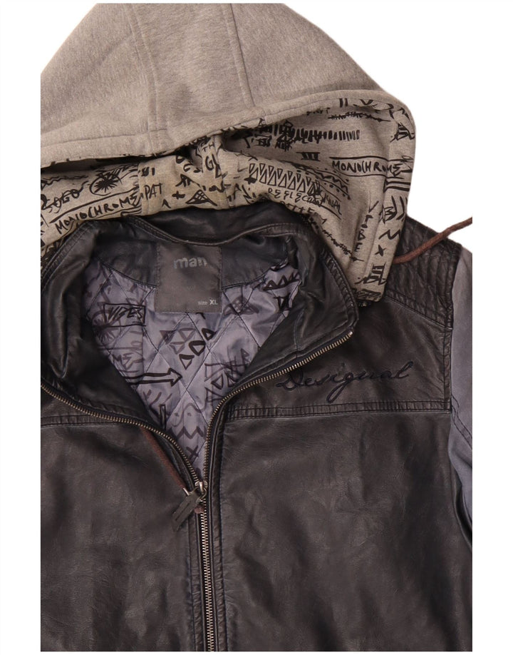 Desigual Veste Bomber À Capuche Homme UK 42 XL Bleu Marine Polyuréthane