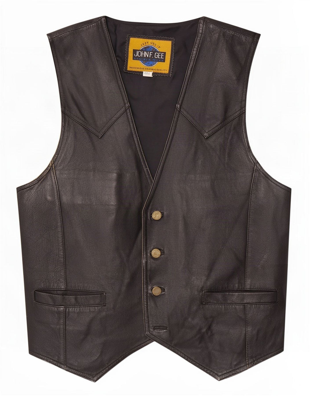 John F Gee Gilet en cuir pour homme Noir moyen