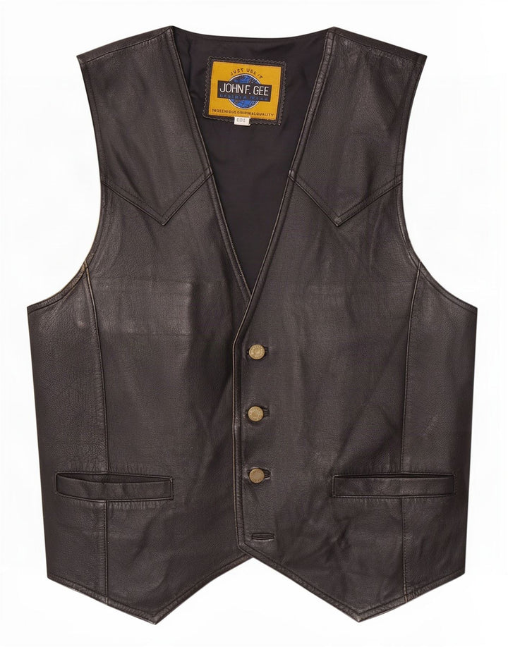 John F Gee Gilet en cuir pour homme Noir moyen