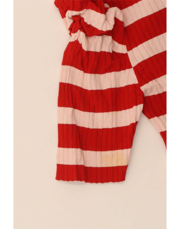 Zara Femme Crop Top UK 8 Petite Viscose Rayée Rouge