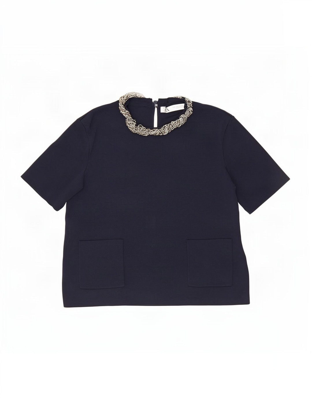 Zara Womens Crop Blouse Top UK 12 Bleu Marine Moyen Viscose