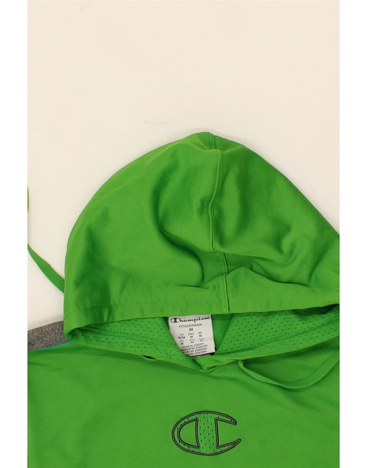 CHAMPION Mens Graphic Hoodie Jumper Medium Green Colourblock Polyester Vintage Champion and Second-Hand Champion from Messina Hembry 