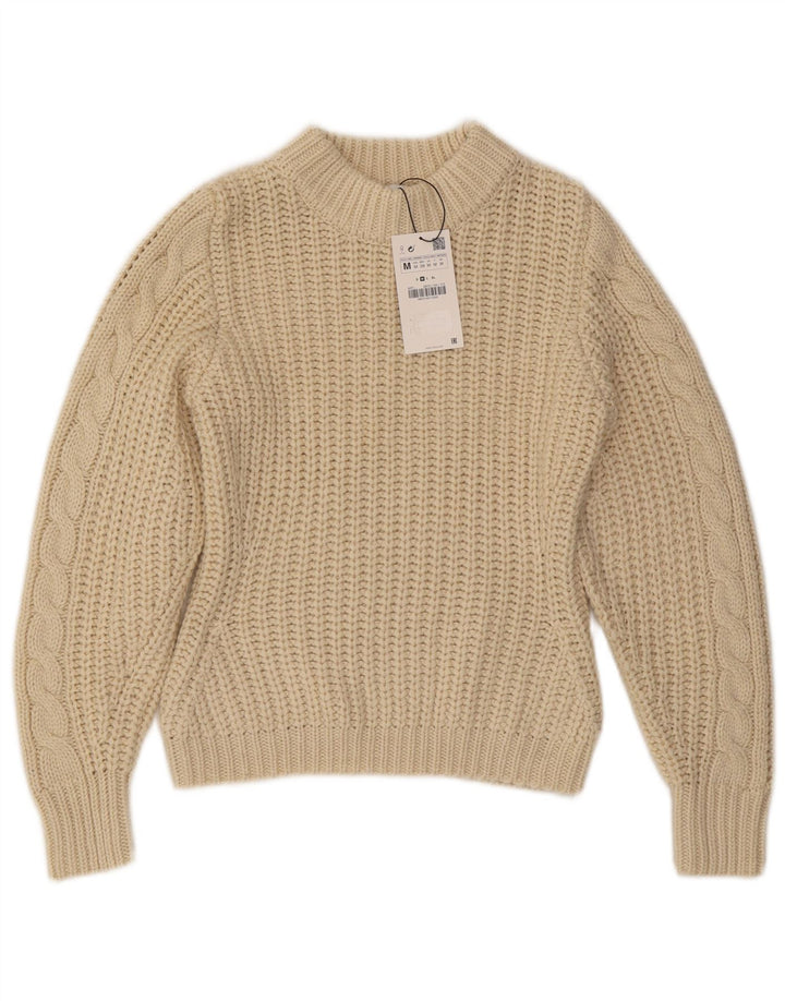 ZARA Pull court à col roulé pour femme UK 14 Polyester beige moyen