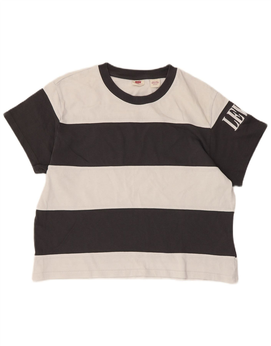 Levi's Femme Crop Oversize Graphic T-Shirt Top UK 6 XS Noir Rayé