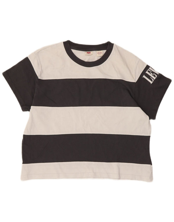 Levi's Femme Crop Oversize Graphic T-Shirt Top UK 6 XS Noir Rayé