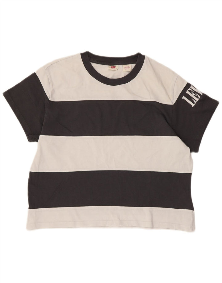 Levi's Femme Crop Oversize Graphic T-Shirt Top UK 6 XS Noir Rayé