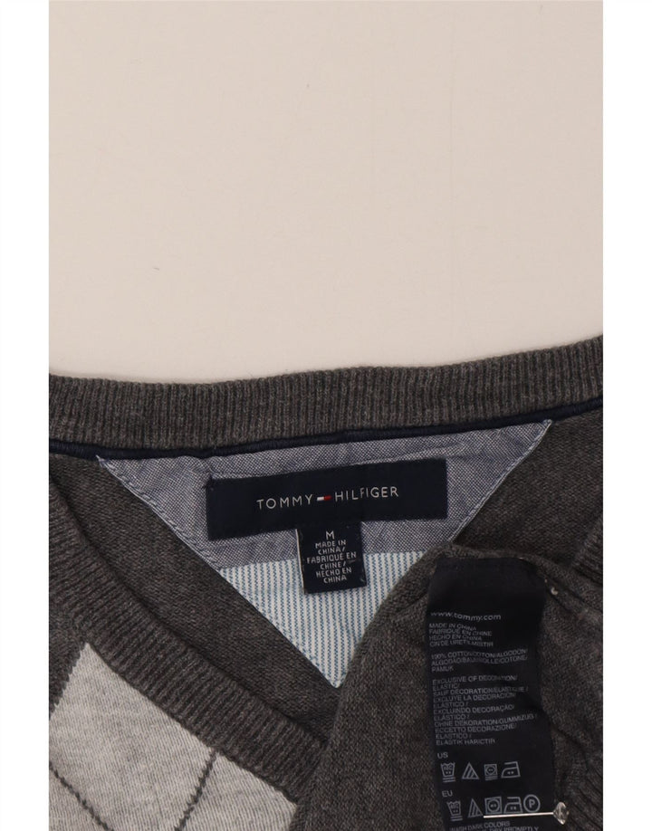 Tommy Hilfiger Pull col V Homme Gris Moyen Argyle/Diamant Coton