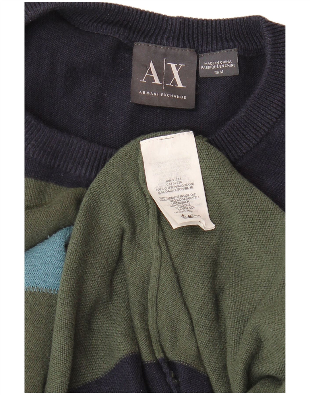 ARMANI EXCHANGE Pull Col Ras du Cou Homme Bleu Marine Moyen Colourblock