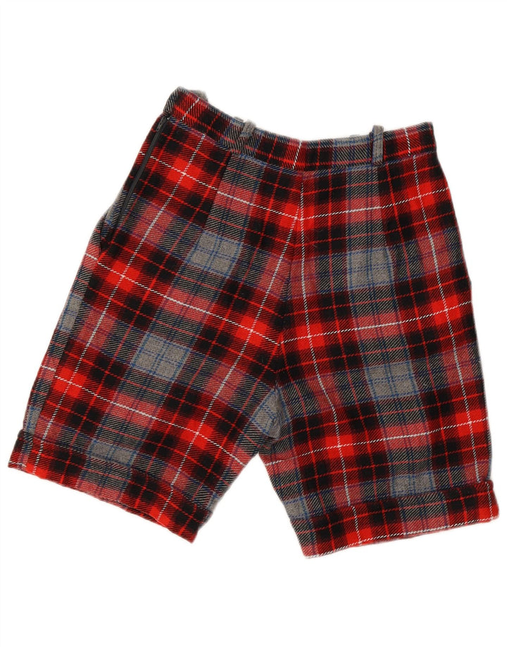 VINTAGE Short Chino Taille Haute Femme IT 42 Moyen W28 Laine à Carreaux Rouge