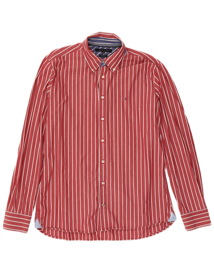Tommy Hilfiger Chemise sur mesure pour homme en coton à fines rayures rouge moyen