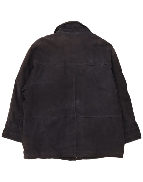 James Dillon Veste de sport en daim pour homme UK 42 XL Bleu marine Cuir