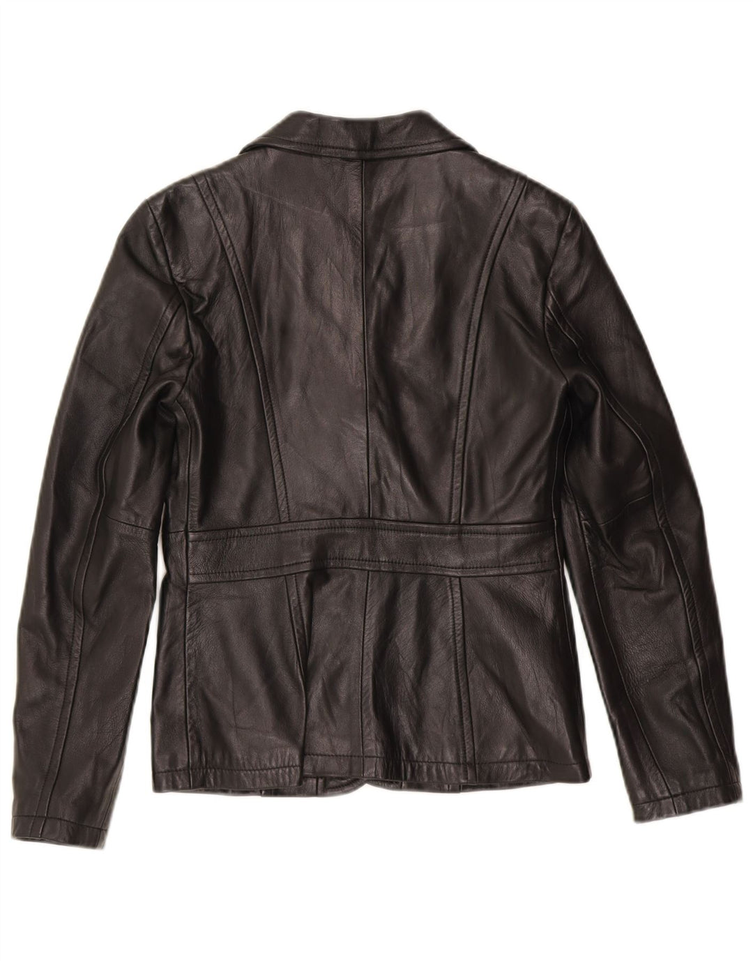 Benetton Veste blazer en cuir à 3 boutons pour femme IT 42 Cuir noir moyen