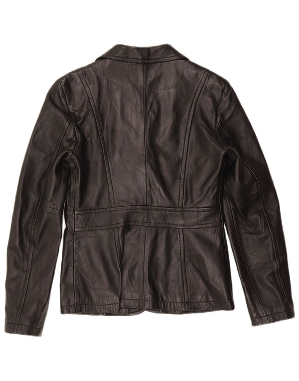 Benetton Veste blazer en cuir à 3 boutons pour femme IT 42 Cuir noir moyen