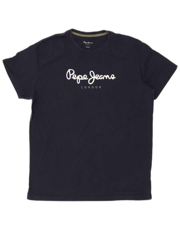 PEPE JEANS T-shirt graphique coupe classique pour hommes, grand, bleu marine, en coton