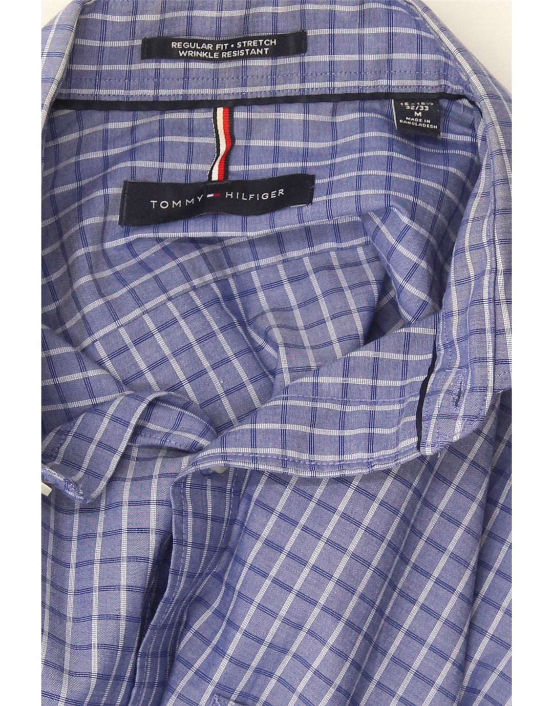 Tommy Hilfiger Chemise coupe régulière pour homme Taille 15/15 1/2 Bleu moyen à carreaux