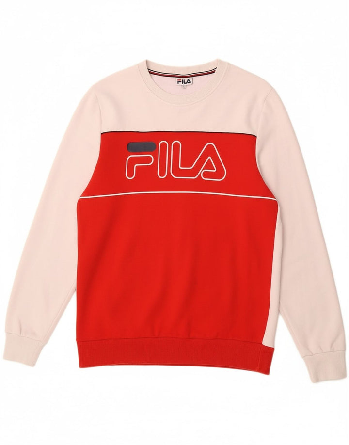 FILA Mens Graphic Sweatshirt Jumper IT 52 Large Red Colourblock Cotton Vintage Fila and Second-Hand Fila from Messina Hembry 