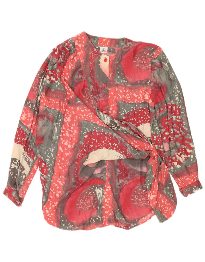 vintage Femmes Motif Abstrait Chemise À Manches Longues Blouse UK 20 2XL Rouge