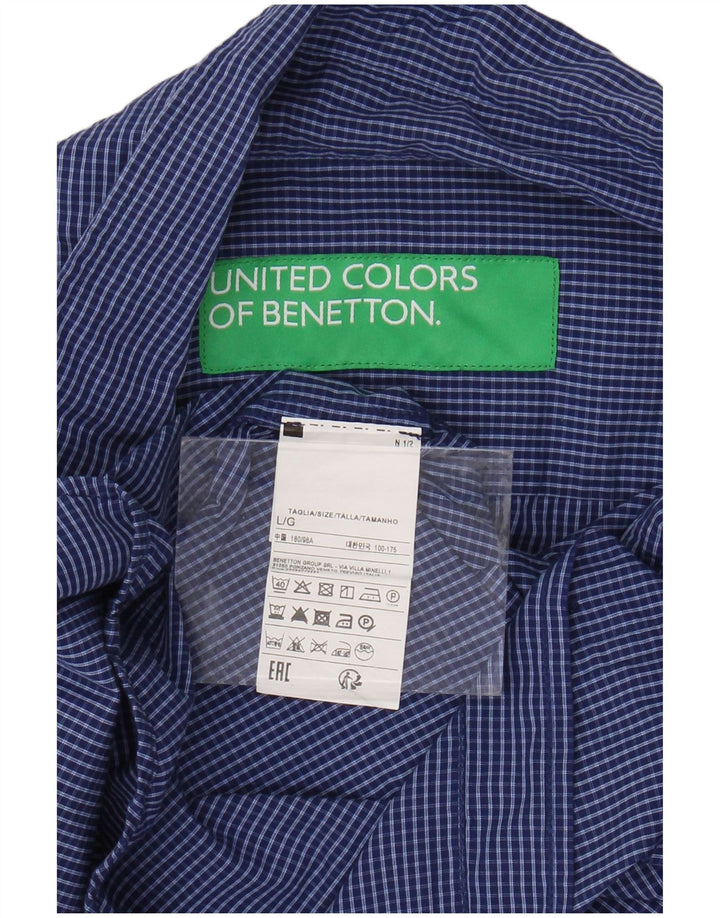 BENETTON Chemise Homme Grand Carreau Bleu Coton