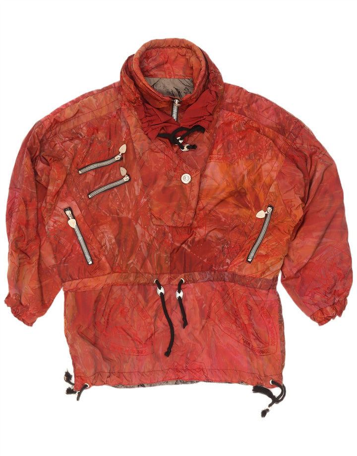 vintage Femmes Motif Abstrait Loose Fit Anorak Veste UK 44 2XL Rouge