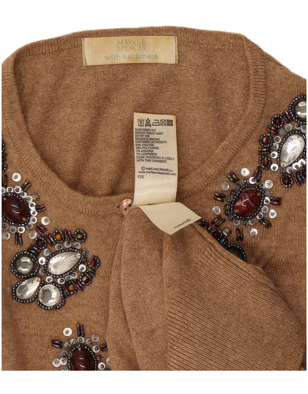 Marks & Spencer Pull cardigan à motif abstrait pour femme UK 14 Marron moyen