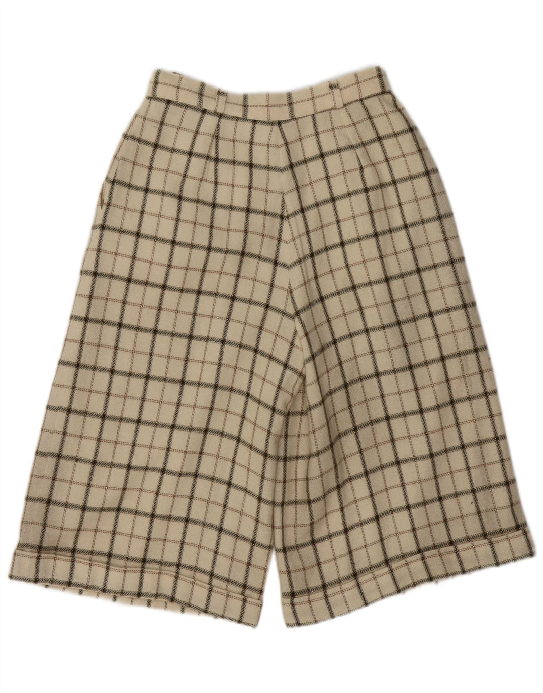 VINTAGE Short décontracté taille haute pour femme Medium W26 Beige Check Wool