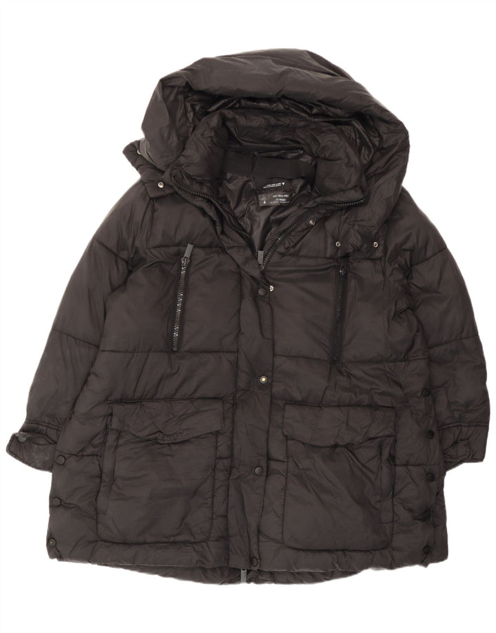 Zara Veste rembourrée à capuche pour femme UK 14 Nylon noir moyen