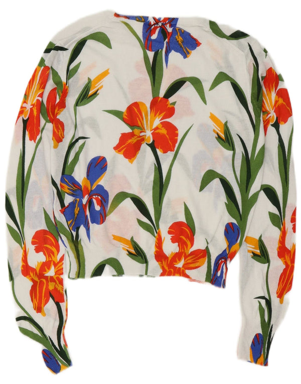 Zara Pull court à col bateau pour femme UK 10 Petit motif floral blanc