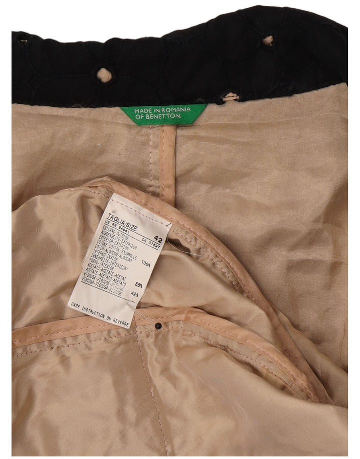 Benetton Veste blazer courte à 2 boutons pour femme IT 42 Noir moyen tacheté