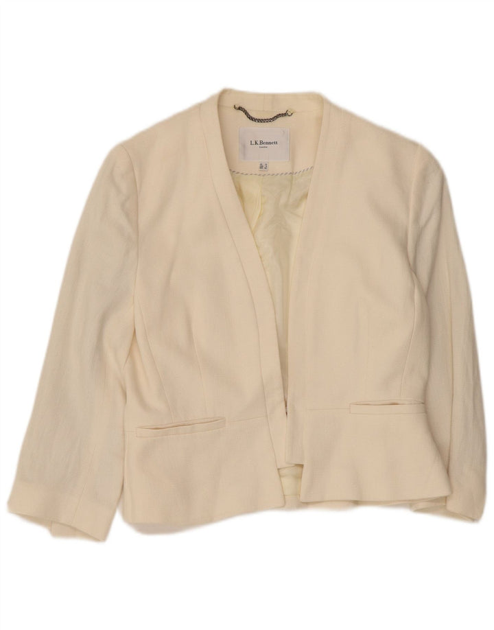 L.K. Bennett Veste blazer à manches 3/4 pour femme UK 12 Lin beige moyen