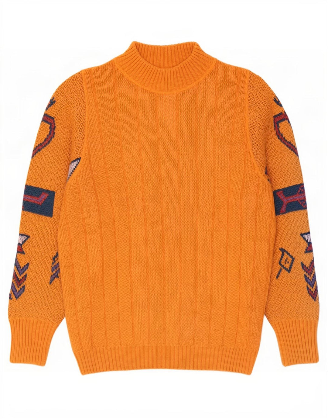 REDS Pull graphique à col roulé pour homme en laine géométrique orange moyen