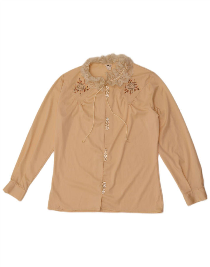 Blouse chemise femme vintage IT 46 Grand Beige Floral