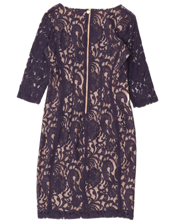 vintage Femmes 3/4 Manches Dentelle Gaine Robe UK 14 Grand Bleu Marine Paisley