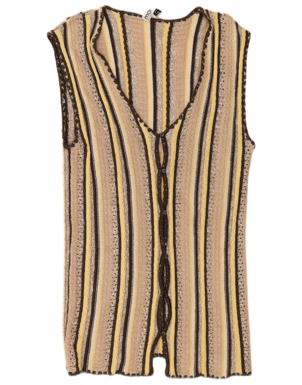 Monari Cardigan long pour femme UK 14 Large Beige Rayé