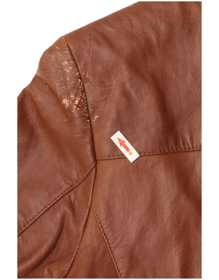 vintage Homme 3 Boutons Veste Blazer En Cuir UK 40 Grand Cuir Marron