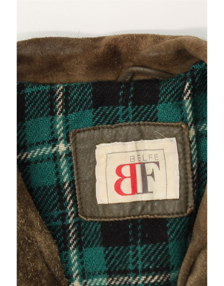 Belfe & Belfe Veste en cuir bomber pour homme UK 38 Kaki moyen colour block