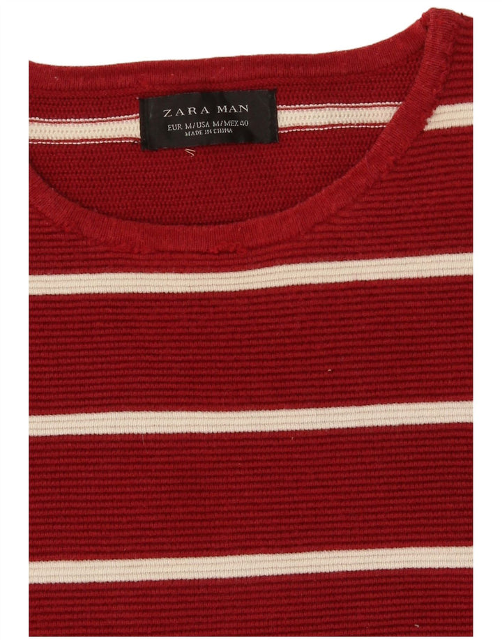 Zara Pull à col rond pour homme Rayé rouge moyen
