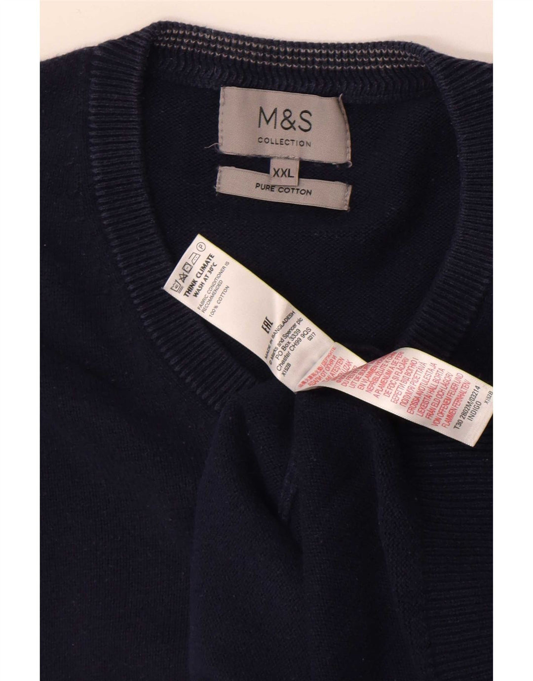 Marks & Spencer Pull col V pour homme 2XL Bleu marine Coton