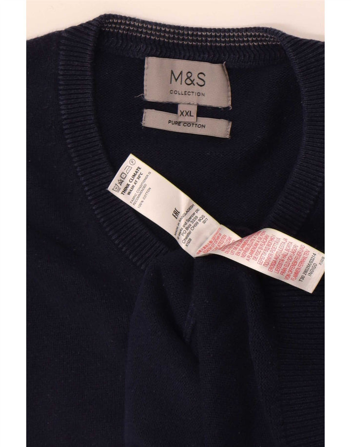 Marks & Spencer Pull col V pour homme 2XL Bleu marine Coton