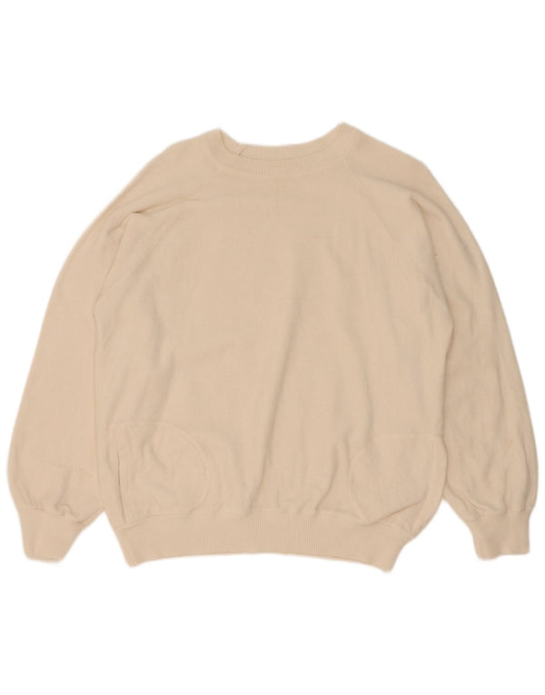 vintage Femmes Bateau Cou Jumper Pull UK 18 XL Coton Blanc