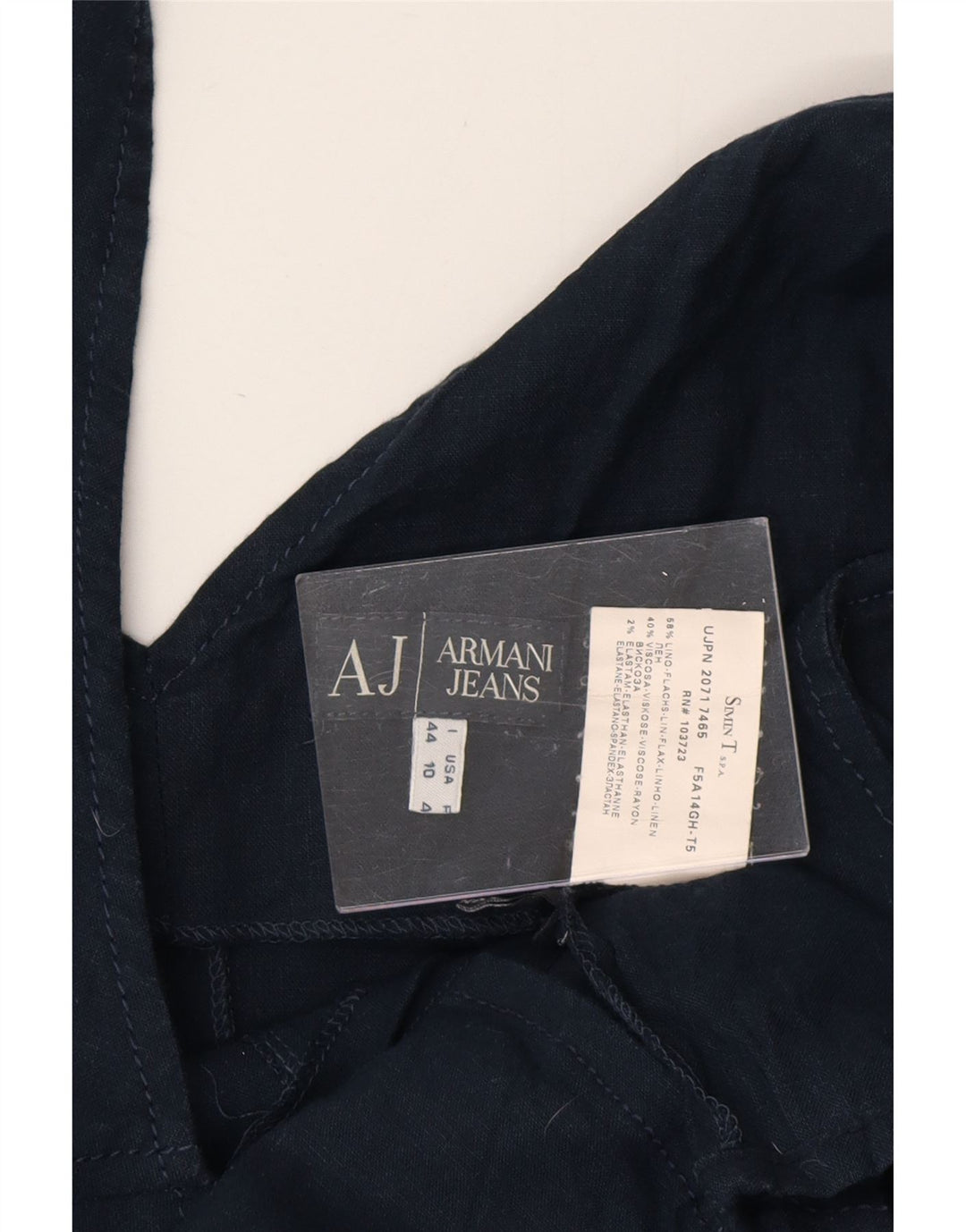 ARMANI JEANS Robe Fourreau Sans Manches Femme IT 44 Lin Bleu Marine Moyen
