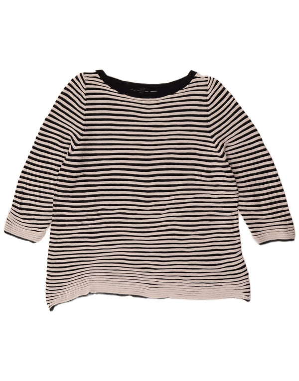 Cos Haut Femme Manches 3/4 UK 16 Grand Coton Rayé Blanc