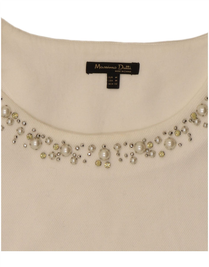 Massimo Dutti Haut à manches 3/4 pour femme UK 14 Blanc moyen